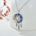 Dream Catcher Crystal Pendant Flower Urn Necklace Jewelry 925 Sterling Silver Keepsake Cremation Necklaces for Human Pet Ashes for Women
