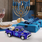 Hanukkah Truck Decor Vintage Metal Truck with Wood Dreidel Ornament Festive Jewish Holiday Farmhouse Tabletop Tiered Tray Decoration for Home Kitchen Office Tiered Tray Supplies