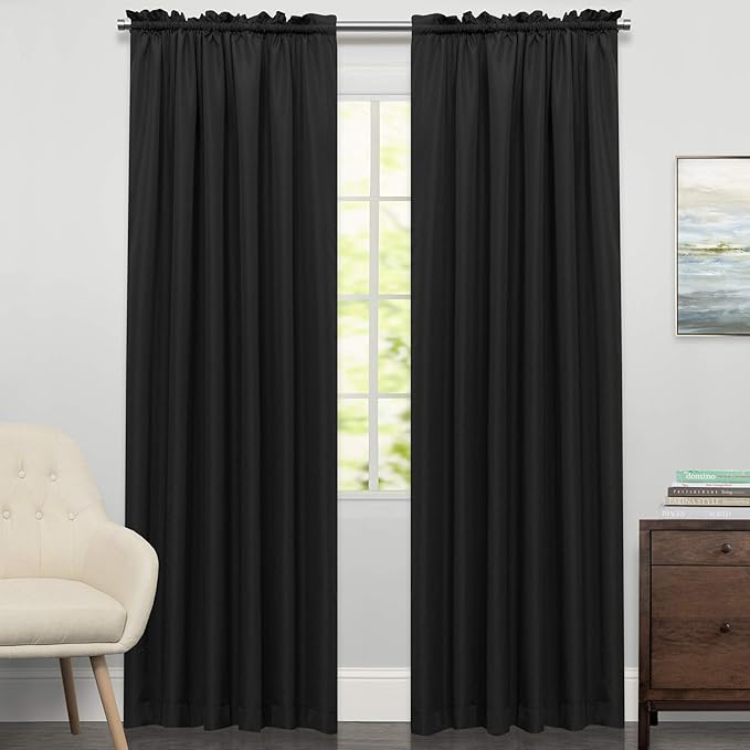 Sweet Home Collection Window Curtains Treatment Panel 63" or 84" Long in Stylish and Unique Patterns and Designs for All Home Décor Ribcord Black