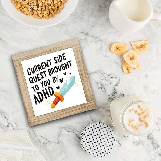 Adhd Side Quest Sign, Funny Wood Box Sign, Country Farmhouse Style Wood Box Decor Signs, Funny Gift For Friend Colleague, Farmhouse Home Office Decor