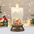 Christmas Snow Globe Candle with Timer & Music, Santa Flying with Reindeer Scene, Swirling Glittering Candle Shaped Snow Lantern, USB/Battery Operated Lighted Lantern for Christmas