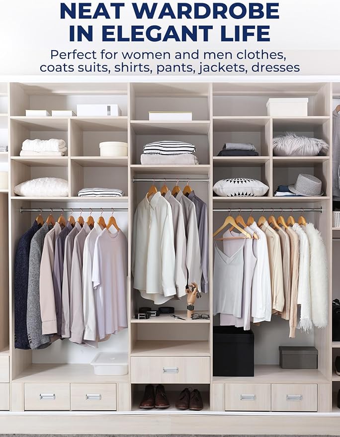 Smartor Wooden Hangers 20 Pack, Solid Wood Coat Hanger for Closet, Heavy Duty Wood Hangers for Suits, Shirts, Dresses, with 360° Rose Gold Hook, Non Slip Pant Bar, Natural