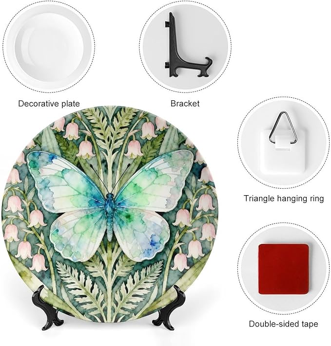 Christmas China Plates for Display William Morris Forest Flowers And Butterflies Wall Club Supplies Hanging Decorative Tiles with Display Stand Custom Gifts for Men Women, 6", 7", 8", 10"