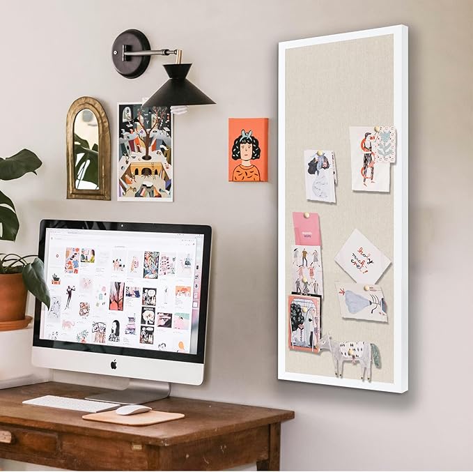 Linen Bulletin Board, 11.8"x35.4" Large Pin Board,Cork Board for Walls, Fabric Bulletin Board for Office Home Kitchen Decorative,Vision Board