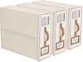 3 Pack Foldable Bed Sheets Set Organizers and Storage(King & Queen Size),Linen Fabric Closet Organizers with Window,Folding Bedding Storage Box for Bedsheets and Pillow Cube Organizer-Beige