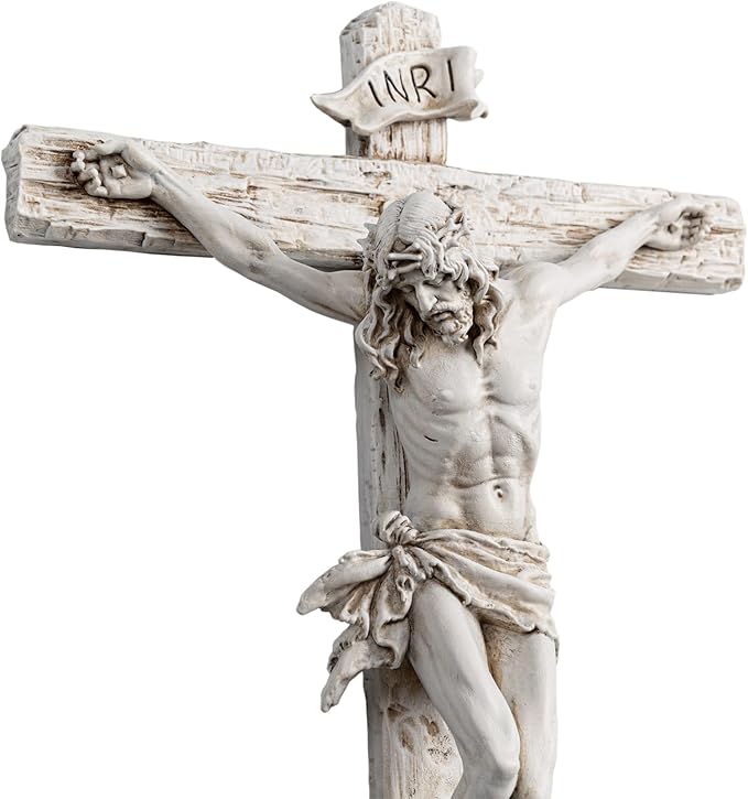 DevotedWalls Jesus Christ at Calvary Crucifix INRI Wall Cross,Resin Hand Sculpted Detailed Jesus Christ Wall Cross,12" H Holy Jesús Corpus Wall Crucifix for Catholic Gifts（Antique White）