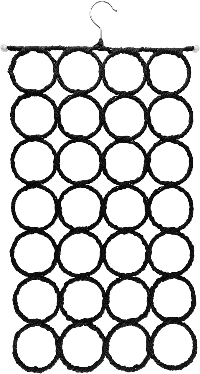 Super Z Outlet Foldable 28 Ring Hole Slots Space Saving Clothing Closet Hanger Scarf, Ties, Belts, Socks Organizer for Home Bedroom, Bathroom, Living Room (Black)
