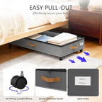 Under Bed Storage with Wheels 2-Pack, 75L XXL Under the Bed Storage Containers Large, 12" Tall Adjustable Storage for Underbed with Lids, Rolling for Clothes, Shoes, Blankets (Grey)