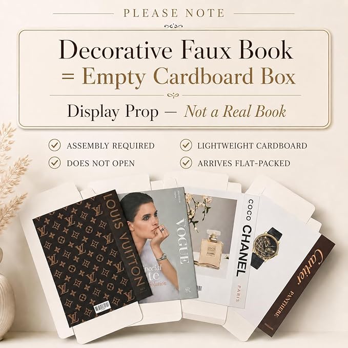 PROBENEX 4 Pcs Decorative Books | Not for Storage, Cardboard Box, Assembly Required, Photography Props, No Real Book | Modern Coffee Table, Minimalist Home Room Decor, Home Staging, Magazine-Ready