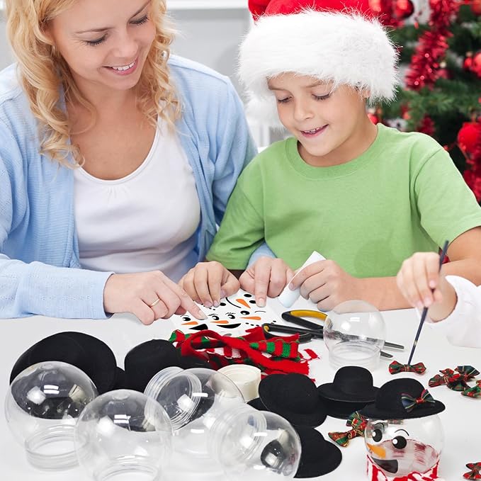 Cinrobiye 12 Set Snowman Craft Snow Globes Kit DIY Christmas Snow Globe Clear Globes with Screw Off Cap DIY Snow Globes Christmas fillable Ornaments Xmas DIY Crafts Home Decoration