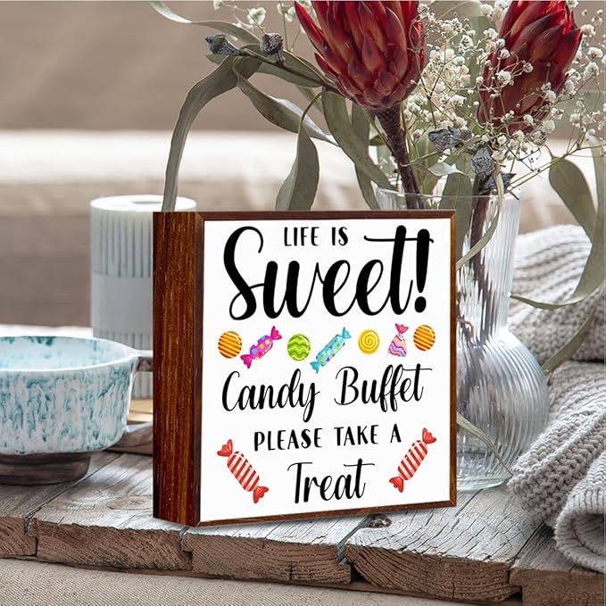 Candy Buffet Wooden Box Sign, Candy Bar Sign, Life is Sweet Candy Buffet Please Take a Treat, Wooden Box Decor for Wedding Parties, Receptions, Coffee Shops, Hotels, Parties, Bars.