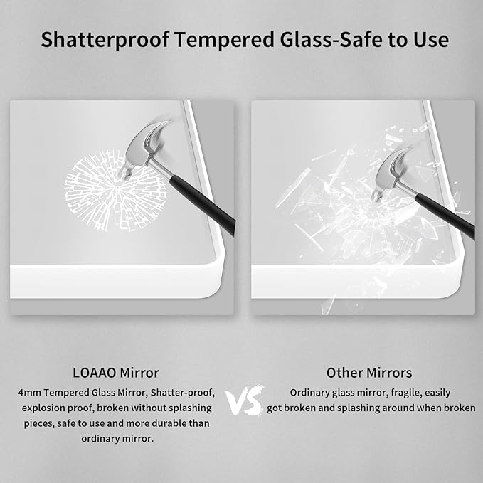 LOAAO 48x32 Inch White Metal Framed Bathroom Mirror for Wall, White Bathroom Vanity Mirror Farmhouse, Large Rounded Rectangle Mirror, Anti-Rust, Tempered Glass, Hangs Horizontally or Vertically