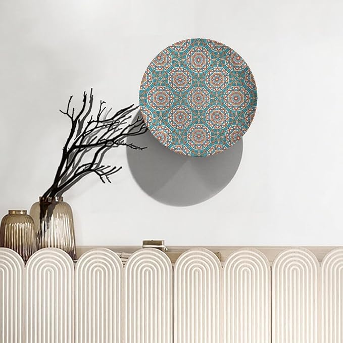 Turkish Decorative Plate Holder, 8 Inch, Cyan Blue Round Display Plate, Table Top Plate Decor with Stand, for Kitchen Party Coffee Table Decor Art