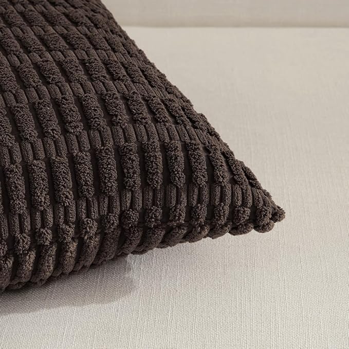 Fancy Homi 4 Packs Decorative Throw Pillow Covers for Living Room Couch Bed, Modern Farmhouse Boho Home Décor Accent Cushion Case, 20" x 20", Dark Brown