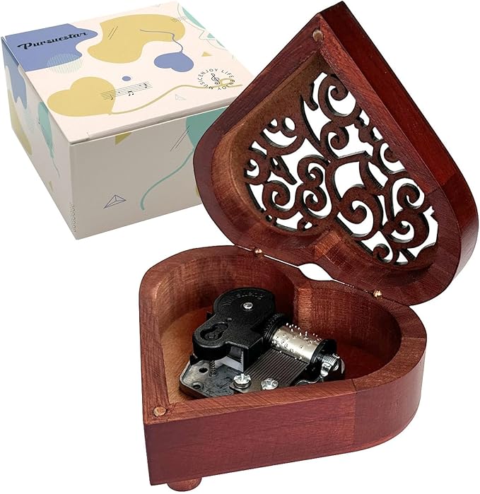 Pursuestar Labyrinth-As The World Falls Down Wind Up Music Box, Heart Shaped Vintage Wood Carved Mechanism Musical Gift for Lover Girlfriend Wife Mother's Day