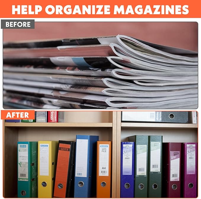 100 Pcs Clear 3 Hole Punched Magazine Holders, 11.9x1.1 Inch Plastic Binder Insert Strips for 3 Ring Binders, File Book Craft Paper Organizer