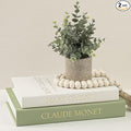 Premium Linen Faux Book Box Set of 2: Aesthetic Book Safe with Hidden Storage for Living Room Console Table & Bookshelf Decor, Home Organizer, Green & Beige, Tallest 10.67in