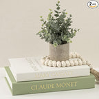 Premium Linen Faux Book Box Set of 2: Aesthetic Book Safe with Hidden Storage for Living Room Console Table & Bookshelf Decor, Home Organizer, Green & Beige, Tallest 10.67in