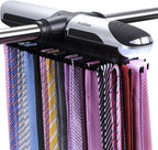 Primode Motorized Tie Rack Closet Organizer with LED Lights Includes J Hooks for Wired Shelving Stores Up to 72 Ties & 8 Belts Operates with Batteries