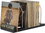 BS-VOG Now Playing Vinyl Record Stand, 50 LP Vinyl Record Storage with Non-slip Grooves, Wood Now Spinning Vinyl Record Holder for Albums Magazine Rack Magazine Organizer Record Display, Gift Package