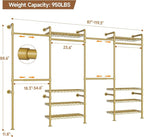 Wall Mounted Garment Rack, Industrial Pipe Metal Clothing Rack with 6 Hanging Rods (4 Expandable) & 8 Shelves, Closet Organizers and Storage System for Bedroom, Walk in Closet