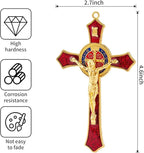 St Benedict Crucifix Red,Crucifix Wall Cross For Catholic Decor,Medalla De San Benito,Jesus Christ Hanging Cross Wall Decor,Crucifijo Del Perdon,Saint Benedict Medal Prayer For Home Decoration