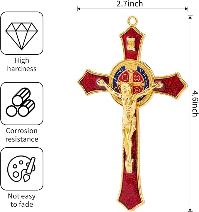 St Benedict Crucifix Red,Crucifix Wall Cross For Catholic Decor,Medalla De San Benito,Jesus Christ Hanging Cross Wall Decor,Crucifijo Del Perdon,Saint Benedict Medal Prayer For Home Decoration