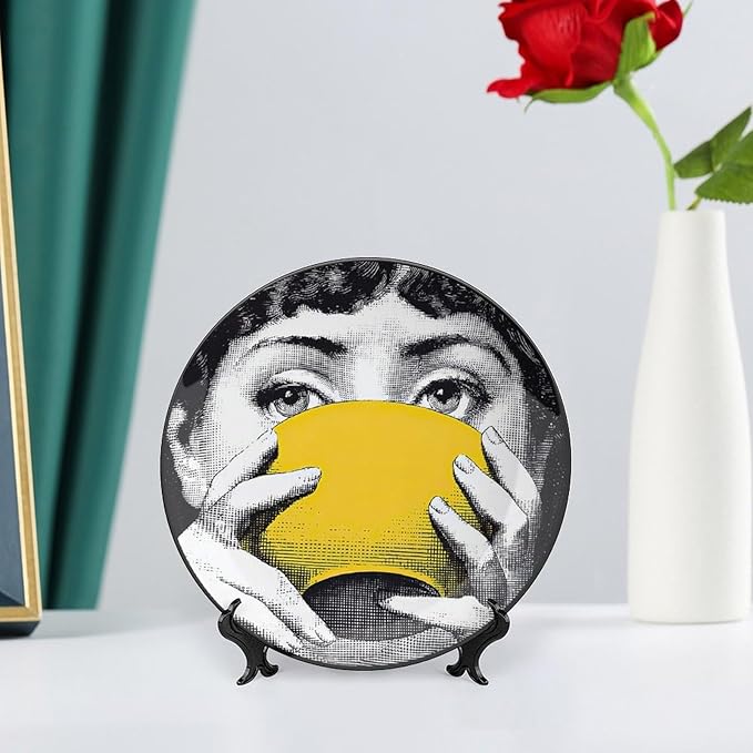 Lina Cavalieri Plate, Wall Decorative Plate, Mysterious Face Plate Wall Hanging Decoration,Including Bracket And Special Spring HooK,style-13,7inch