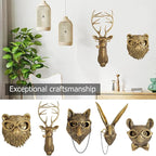 GUASDIE Animal Heads Wall Decor, Gold Faux Deer Head Mount, Animal Sculptures Wall Decor, Vintage Resin Hanging Decoration for Living Room Bedroom Kitchen Office Gift,5pcs