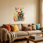 Wesiti Cat Wall Art Decor Iron Wall Sculptures Decor for Cats Lover 12.6 x 15.7 Inches Colorful Mid Century Cat Retro Signs for Home Living Room Bedroom Kitchen Office(Refined)