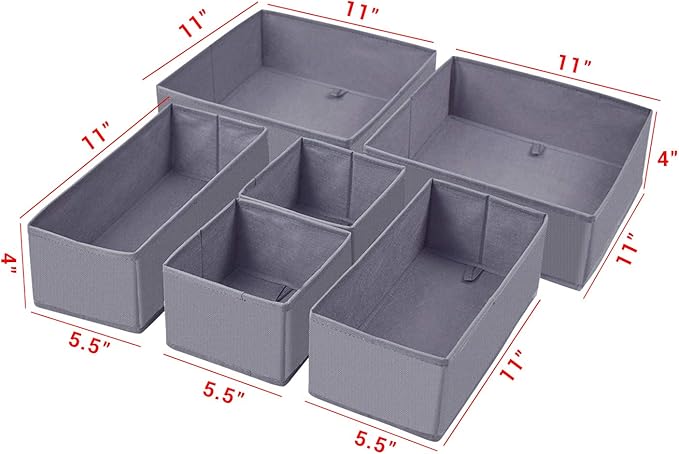 homyfort Dresser Drawer Organizer, Foldable Cloth Storage Box Closet Cube Basket Bins Containers Divider with Drawers for Underwear, Bras, Socks, Ties, Scarves, Set of 6, Grey