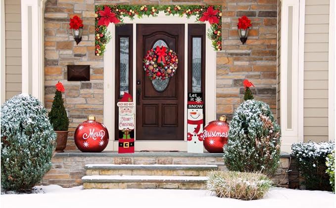 Christmas Wooden Vertical Hanging Wall Signs 2-pack Snowman Christmas Front Door/Wall Decor Santa Farmhouse Sign 23.5 x 7 x 3.5 Christmas Hanging Decoration