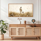 KAIRNE Jesus Canvas Wall Art,Lost Sheep Prints,Neutral Beige Wildflower Wall Decor,Framed Christian Scripture Wall Art,Religious Inspirational Artwork for Living Room Bedroom Church Decor,20X40 inch