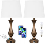 Seealle Upgraded Touch Lamps for Night Stands Set of 2 - Bedside Lamps with USB C+A, 3 Way Dimmable for Bedroom Living Room End Tables Office (White&Brown)