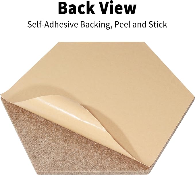 10 Pack Hexagon Cork Board Tiles Alternative, 12'' Fully Self-Adhesive Modern Felt Bulletin for Wall Decor, Frameless Pin Board for Office, Renter-Friendly Decorative Hexagon Corkboard with 30 Pins