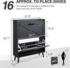 Shoe Storage Cabinet, Farmhouse Shoe Organizer with 2 Flip Drawers & Barn Door Design, Freestanding Hidden Slim Narrow Shoe Rack Cabinet for Entryway, Foyer, Hallway, Black