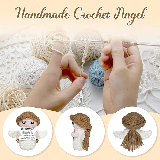 Nurse Gifts - Positive Crochet Angel - Nurse Week, Retirement Gifts, Birthday, Appreciation Gift for RN Registered Practitioner, LPN, Nursing School Graduation - Bulk Gift for Hospital Staff