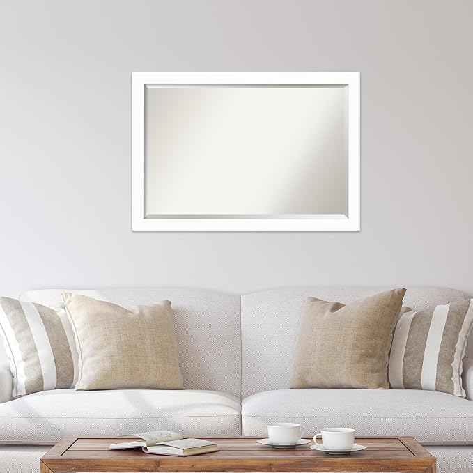 Amanti Art White Wall Mirror 27x39 Basic White Narrow Rectangle Bathroom Mirror for Wall Decor Living Room, Large Casual Wood Frame, Hangs Horizonally and Vertically, Bathroom Decor, Beveled Edge