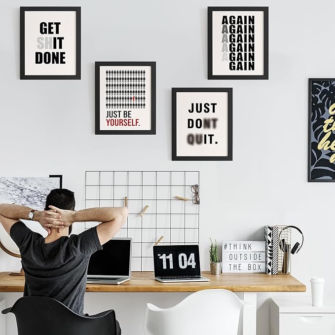 DSHFG Motivational Office Wall Art Prints Set of 4, Office Artwork Wall Decor, Just Be Yourself Motivational Quotes, 8x10 Unframed