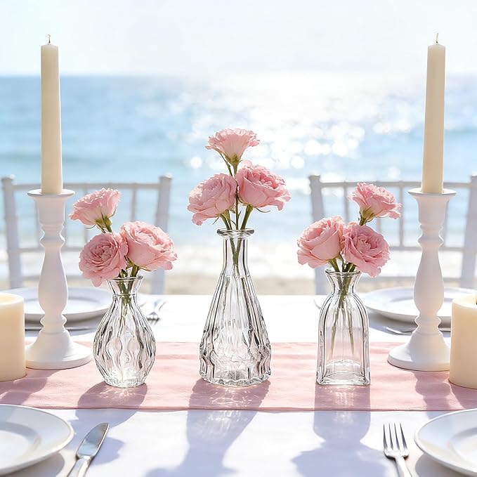 Glass Bud Vases in Bulk, 3pcs Small Glass Vase for Elegant Centerpieces,Mini Vases for Flowers,Small vases for Home Wedding Living Room Wedding Party