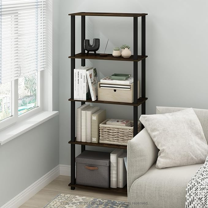 Furinno Turn-S-Tube Storage Shelves Set of 2, 3-Tier Book Shelf, Corner Shelf, Toolless Open Shelves, Square Tubes, for Organization and Storage, Living Room, Garage, Home Office, Amber Pine