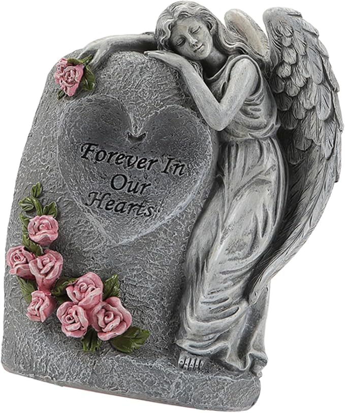 Solar Power Angelic Sculpture Memorials Vase Weather Resistant Resins Grave Decoration for Cemetery Garden