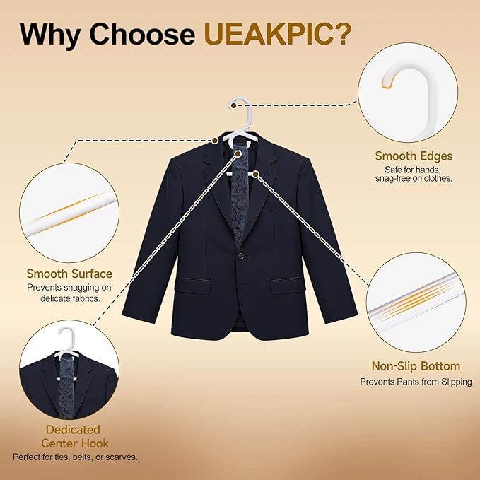 White Plastic Hangers 18 Pack, Heavy Duty Clothes Hangers for Standard Size Hangers with Center Hook & Non-Slip Pants Bar for Shirts, Pants, Coat, Dresses, Jackets, Scarves and Belts