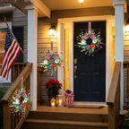 6 Pcs Mini Patriotic American Kitchen Cabinet Wreaths Small 4th of July Floral Swag Wreath for Front Door with Ribbon Daisy July Independence Day Hanging Wreath for Porch Wall Farmhouse Decor
