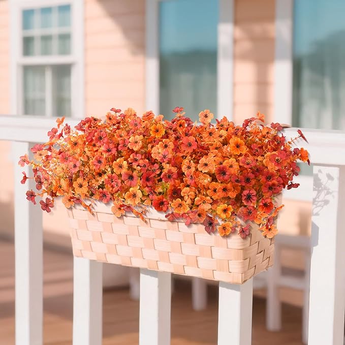 Artificial Fall Flowers for Outdoor, 12 Bundles 4 Colors Faux Mums Fake Fall Plants for Decoration, UV Resistant No Fade Silk Plastic Flower for Autumn Porch Patio Planters Windowbox Yard Garden