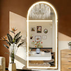 Arched 71"x32" Full Body Mirror with Light, LED Floor Mirror, Wall Mounted Dimming & 3 Color Lighting for Bedroom, White