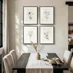 Framed Black and White Botanical Wall Art, Set of 4 Piece Vintage Minimalist Neutral Floral Prints Painting, Farmhouse Rustic Flower Artwork for Bedroom Living Room Fireplace Kitchen Walls, 11x14 Inch