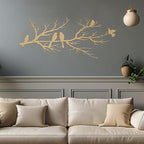 ESTART Metal Birds Wall Art, Metal Vivid Birds on Branch Silhouette Wall Decor Gold Leaves with Bird Outdoor Hanging Wall Sculpture for Home Living room Bedroom Balcony Garden (Gold, Large)