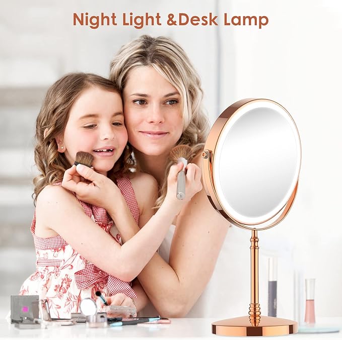 DEIOVWXS Makeup Mirror, 3000mAh Rechargeable Double-Sided Magnifying Vanity Mirror with 3 Colors, 1X/10X, Adjustable Brightness, Gifts for Mom, Mothers Day, Women, Wife, Girls, Dorm Room Essential