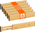 Lifewit 2.4" High 6 Pack Bamboo Drawer Dividers 33-42cm/13-16.5" Adjustable Wooden Drawer Organizer for Clothes/Utensils, Expandable Drawer Separator for Dresser/Kitchen/Bedroom/Office Organization